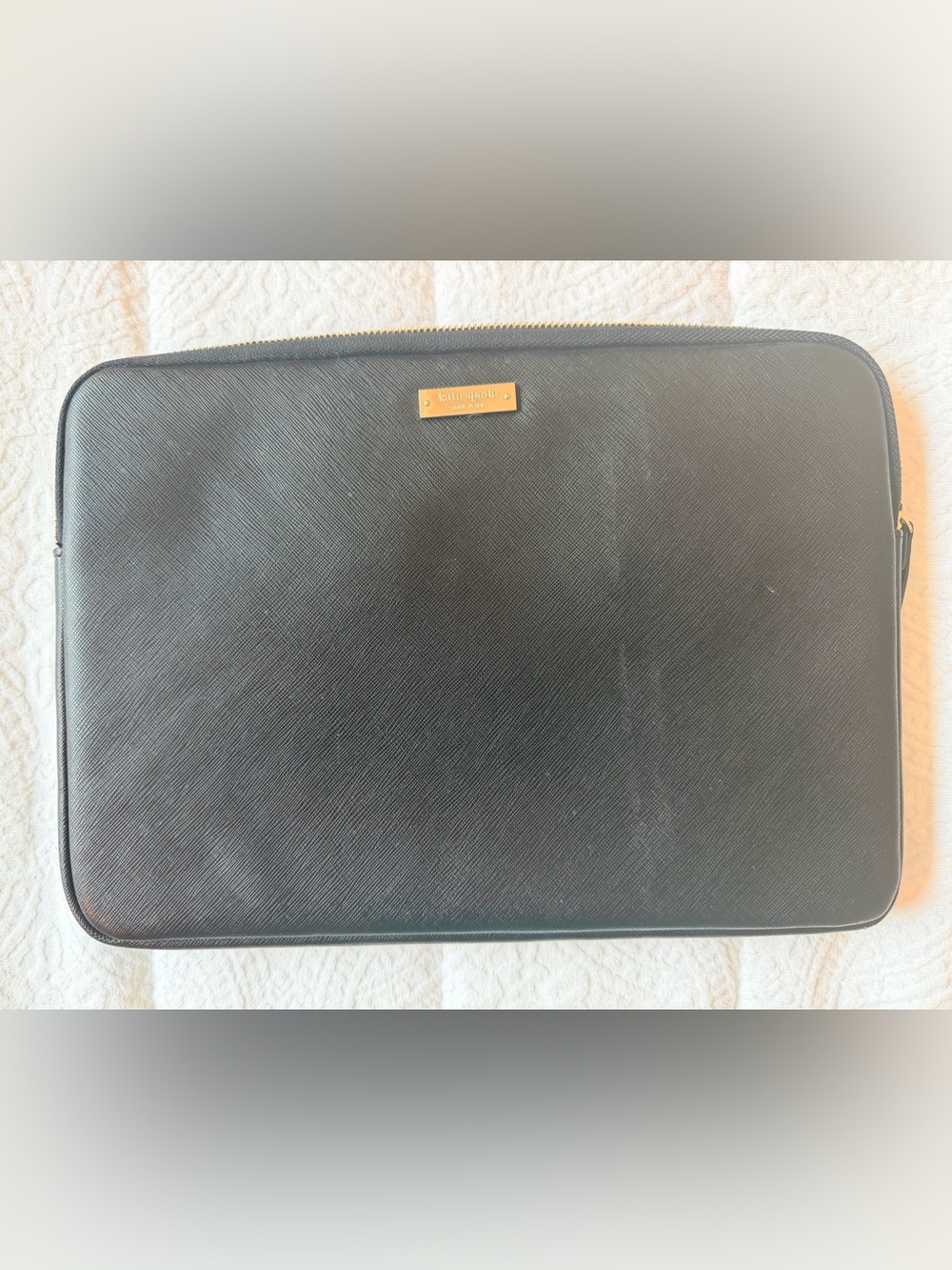 Kate Spade NY Laptop Sleeve black with hot pink interior and gold hardware NWOT